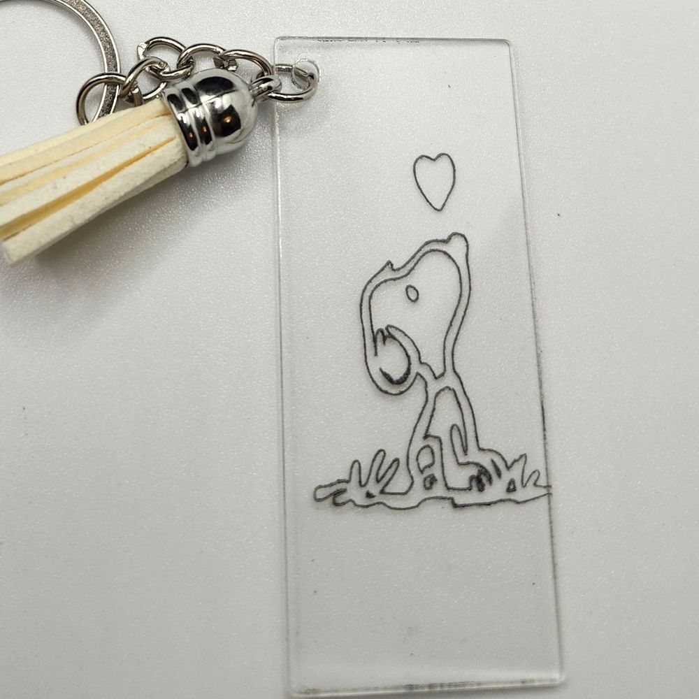 Hand Crafted Keychain Cartoon Beagle Dog Cream Silver Bag Charm, Zipper Pull